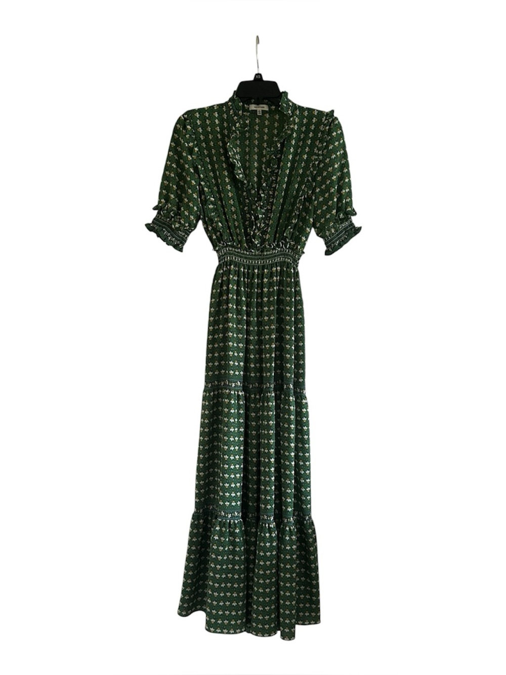 Max Studio Floral Ruffle-Trim Green and Yellow Size Small Maxi Dress